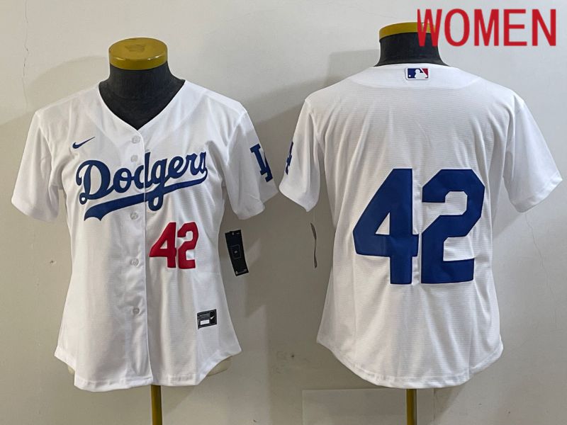 Women Los Angeles Dodgers #42 Robinson White 2024 Nike MLB Jersey style 1